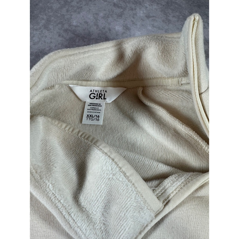 Athleta Girl Cream Fleece Asymmetrical Zip Tulip Hem Sweatshirt XXL 16 - Picture 4 of 7